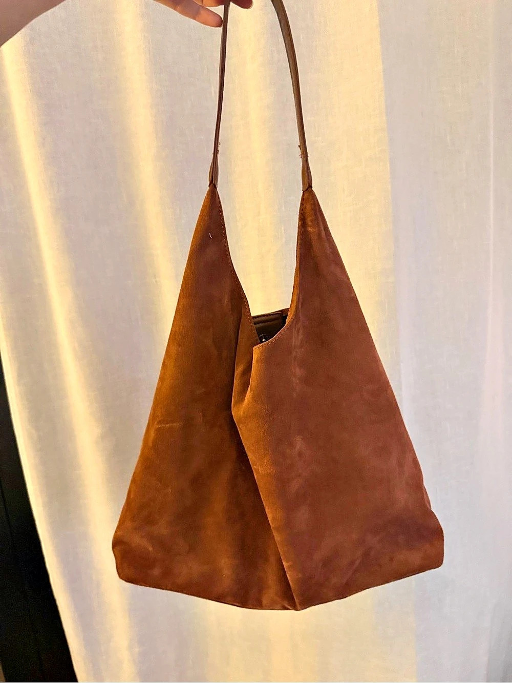 Brown Faux Suede Hobo Bag